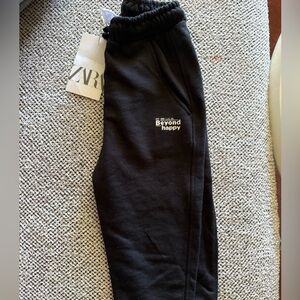 Zara Plush Joggers with Beyond Happy Slogan